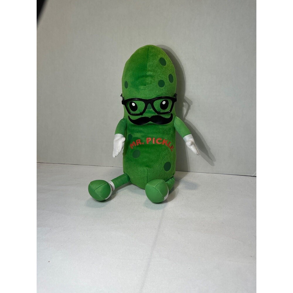 MR PICKLE STUFFED PLUSH DOLL W/ MUSTACHE AND PLASTIC GLASSES FIESTA